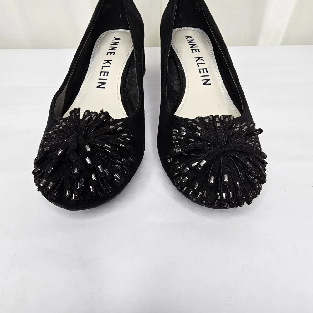 Anne Klein Holly Black Fringe Toe Block Heels Size 7.5 - Picture 4 of 10